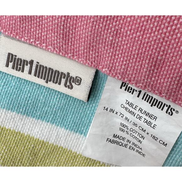 Pier 1 Table Runner Lot 2 Multicolored Striped Tassels Fringed 72" Bright Pink - Picture 13 of 14